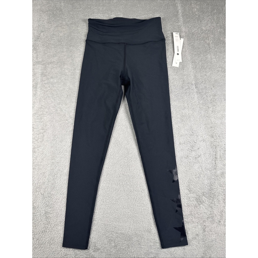 AQUA Athletic Foil Star High Rise Ankle Leggings Women's XS Black Elastic Waist